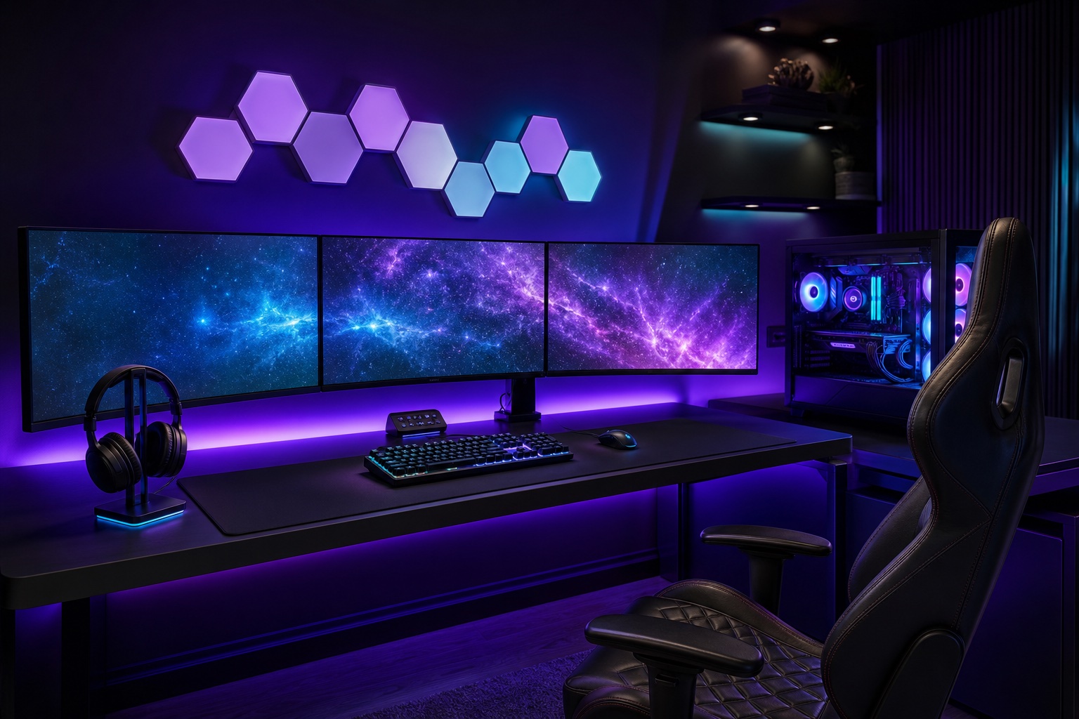 إعداد قيمنق احترافي — إضاءة RGB وشاشتان